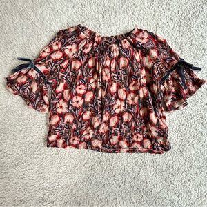 Gymboree flower print cropped top, 3/4 bell sleeves, girls, XS, 4T